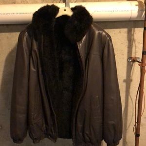 Chocolate Leather/Nutria fur bomber-style jacket